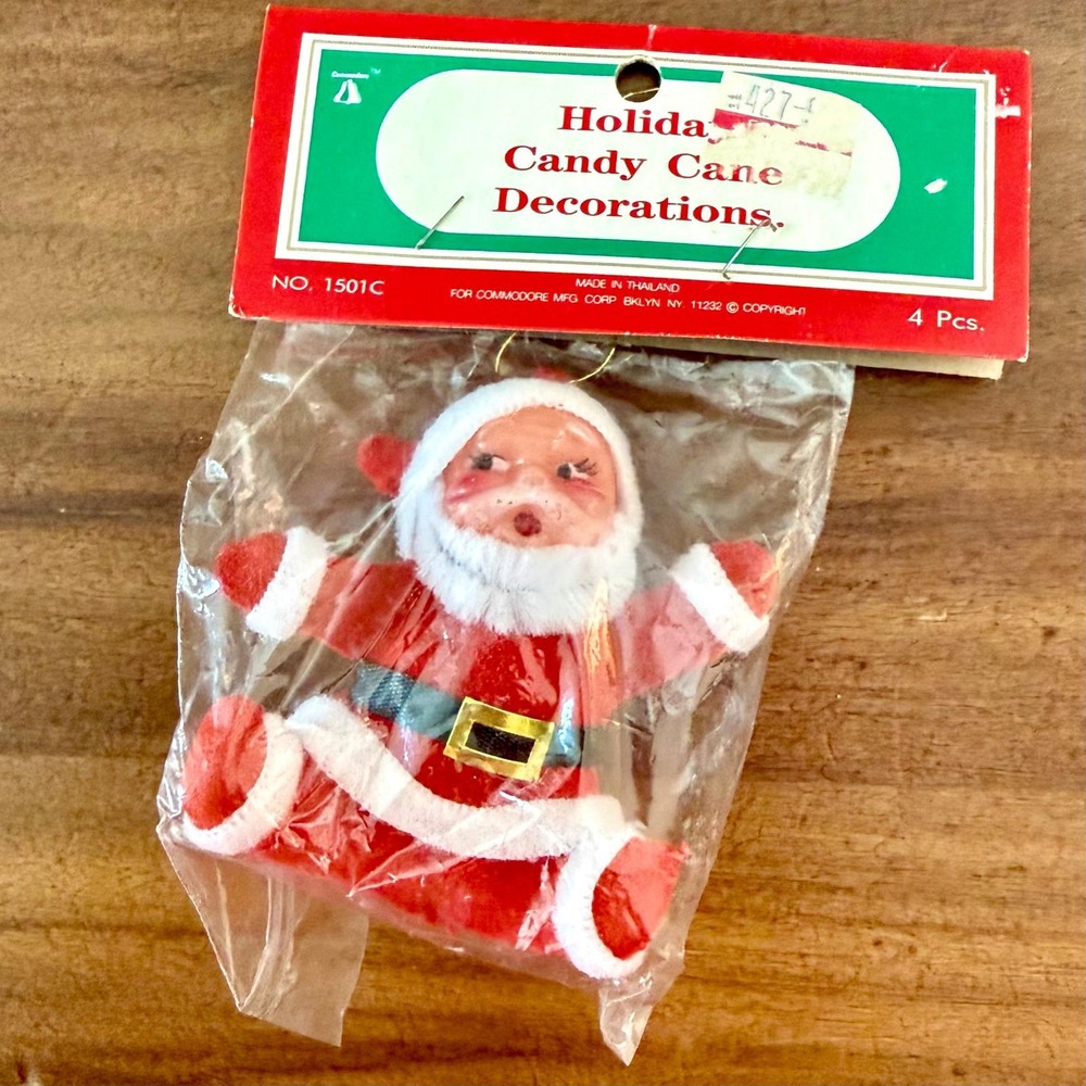 Vintage Kitsch Christmas Retro Holiday Candy Cane Decorations Santa Ornament NEW
